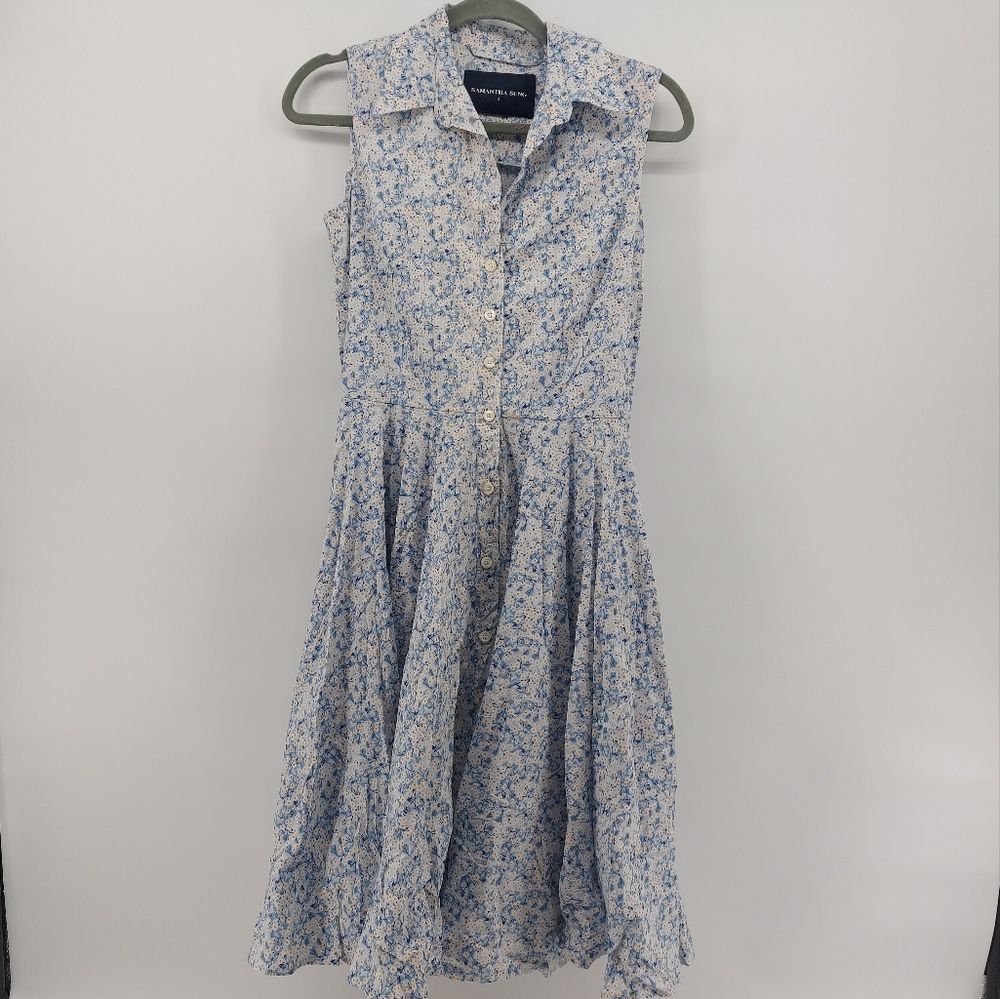Samantha Sung Floral SHIRT COLLAR SLEEVELESS COTTON STRETCH Size 2 cottage core